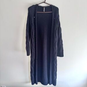 Cable Knit Long Cardigan - Free People - Size Small in Black